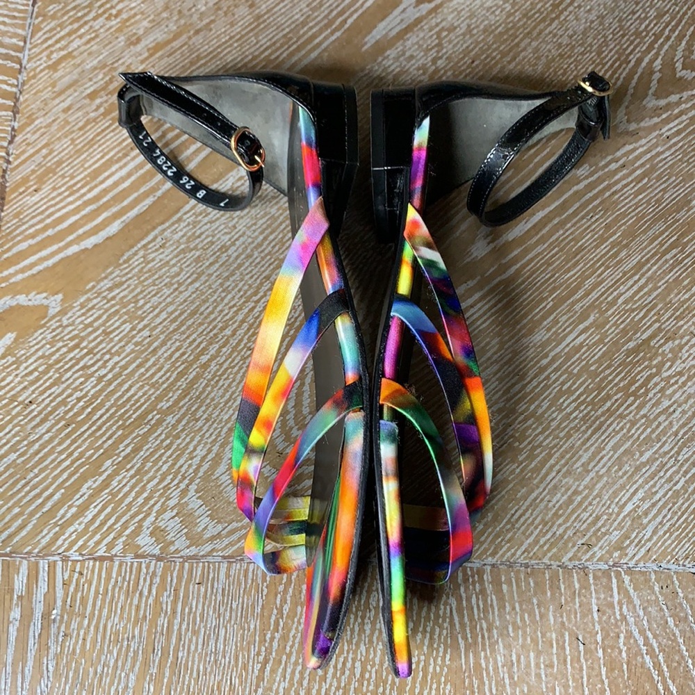 ROBERT CLERGERIE Black Strappy Flat Multi Watercolor Sandals 8.5 - Picture 9 of 11